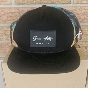 Grace Folly MMVIII Trucker Hat Snapback Mesh Black Palm Trees Surfer Adjustable